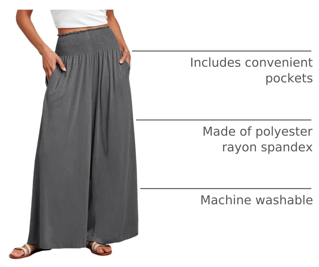 Detalle de ANRABESS Women Palazzo Pants: Boho Summer Wide-Leg Comfort with Pockets
