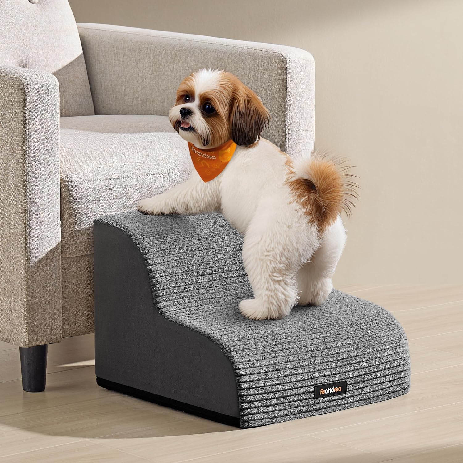 Detalle de Feandrea 2-Step Dog Stairs (Corduroy) – Slim, non-slip pet steps for bed and sofa