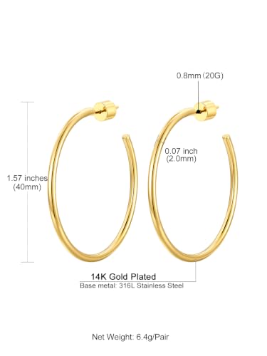 Detalle de GoldChic Aros dorados de acero inoxidable de 40 mm y 2 mm