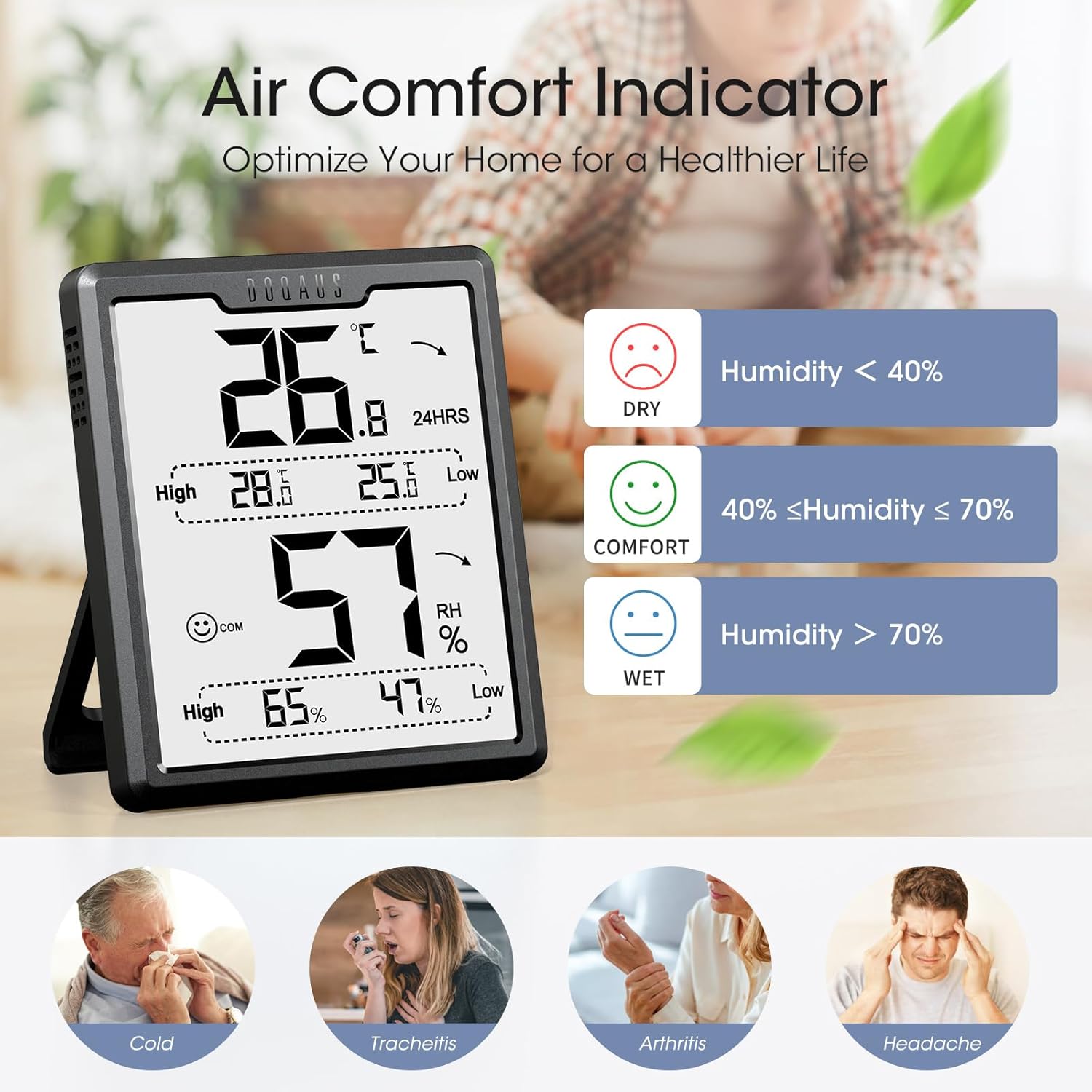 Thumbnail 2 de DOQAUS Room Thermometer Hygrometer 3.4-inch