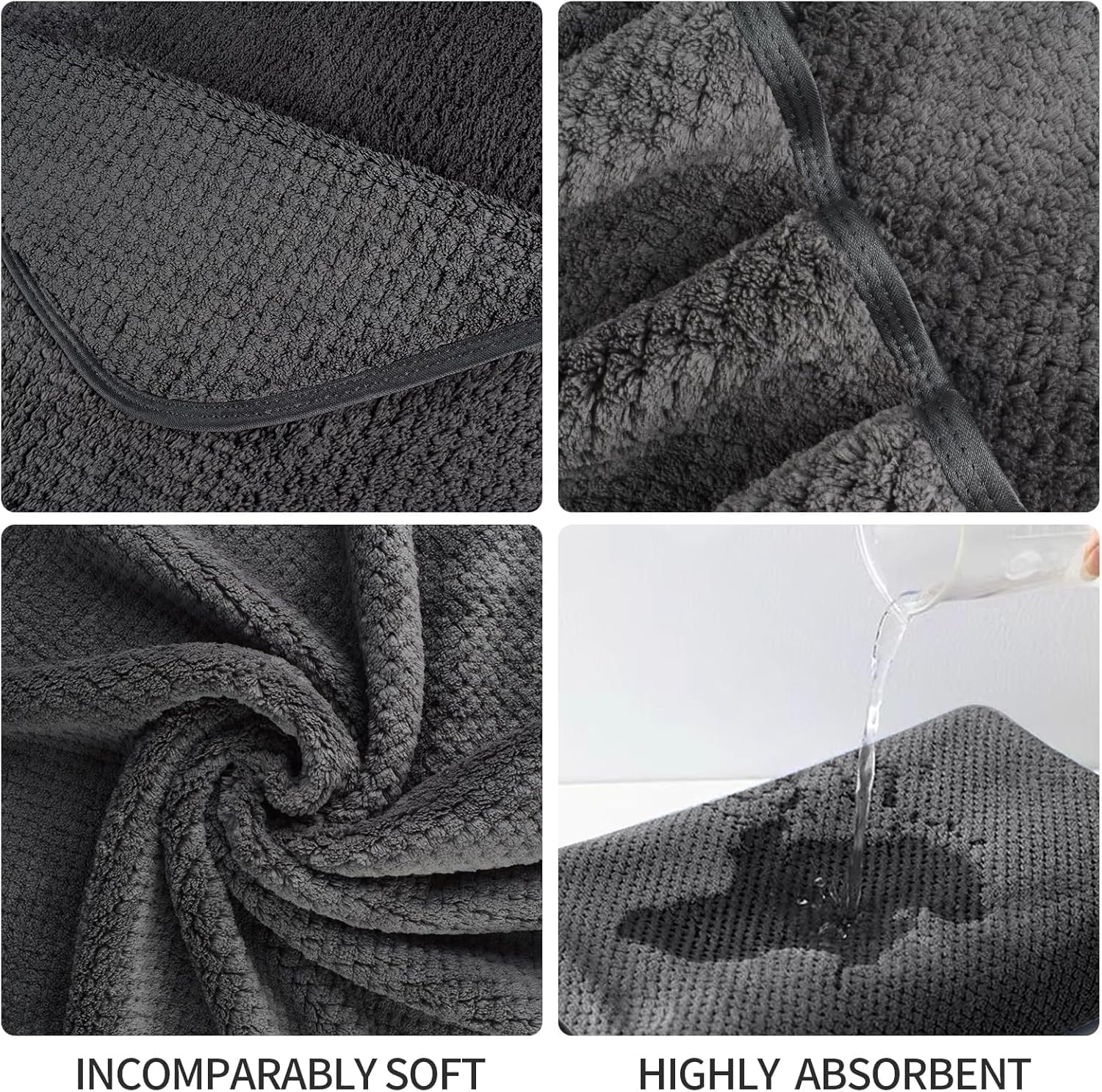 Detalle de KinHwa XXL-Badetuch-Set 100 x 200 cm (2er Set) aus Mikrofaser, dunkelgrau