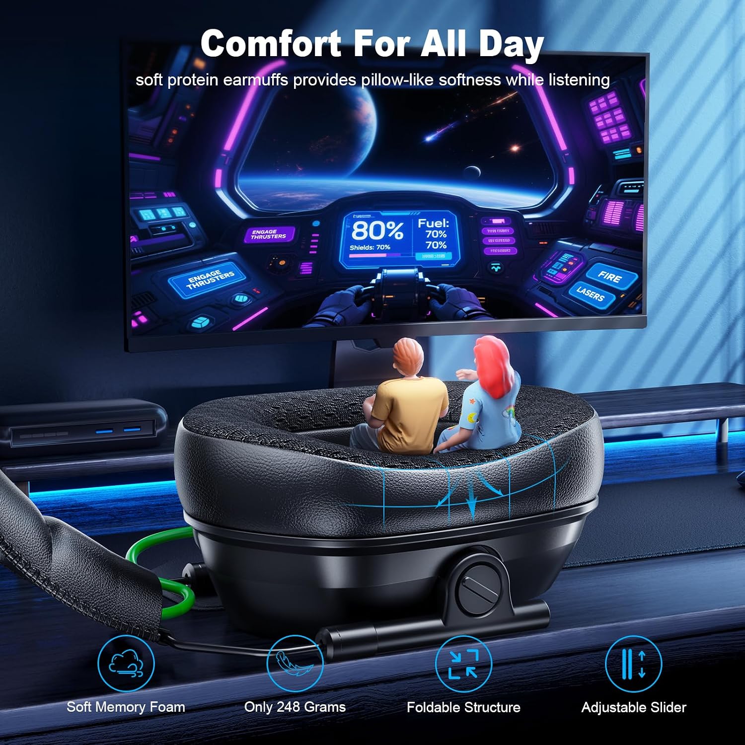 Detalle de Fachixy VK81 Wireless Gaming Headset with 2.4GHz, Bluetooth 5.4 and 60-Hour Battery