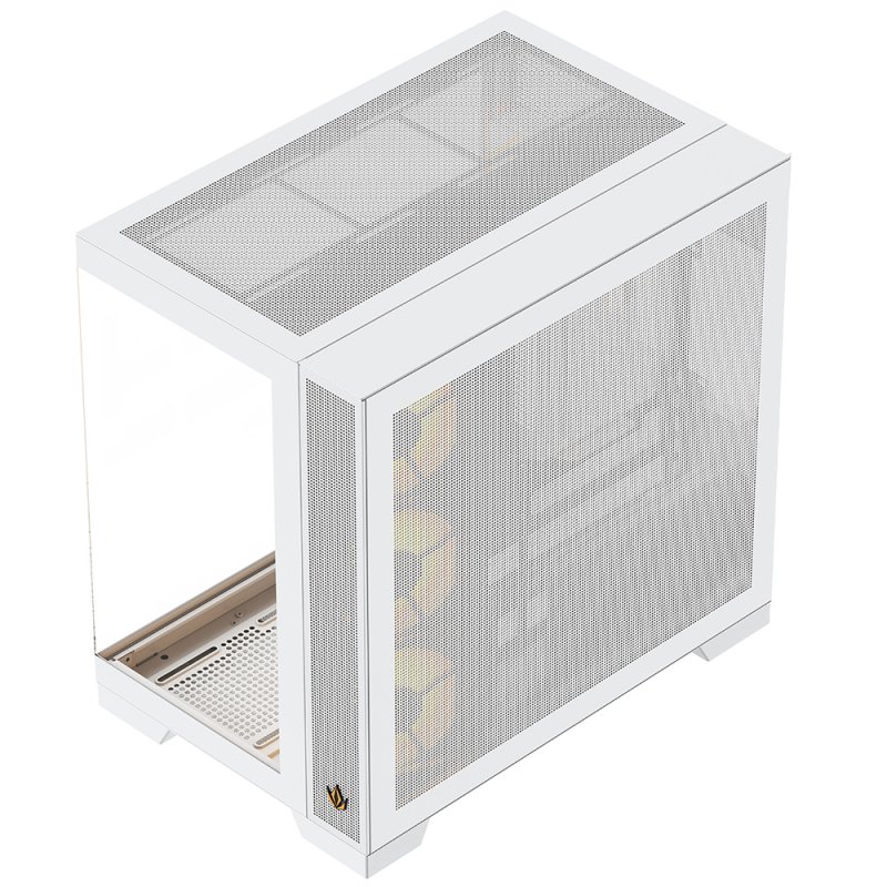 Detalle de Forgeon Tiberium EVO: Torre ATX ARGB con cristal templado y USB‑C, diseño full-view