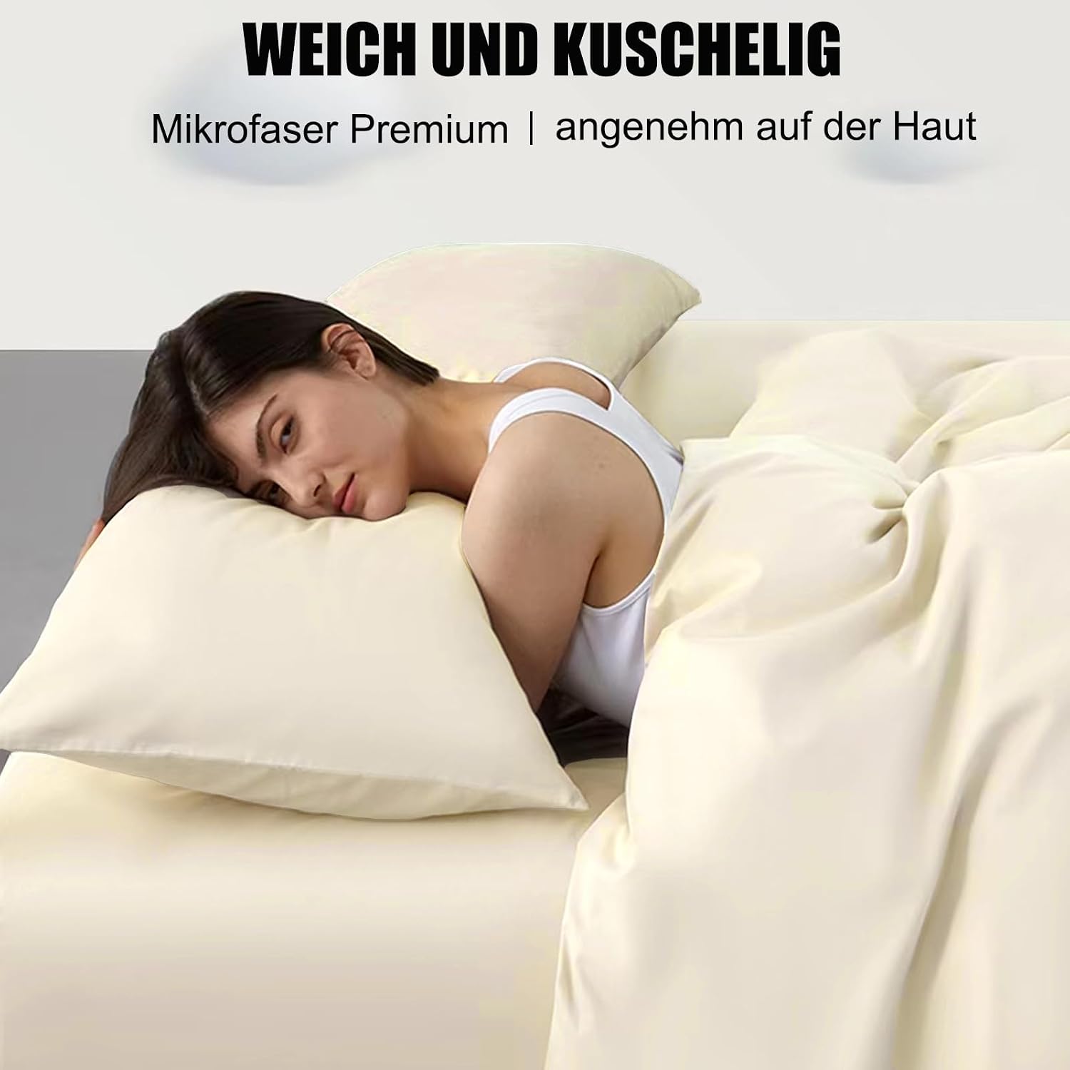 Detalle de Soifox Kissenbezug 50x50 im 2er Set – cremefarbene Mikrofaser, bügelfrei und knitterfrei mit Reißverschluss