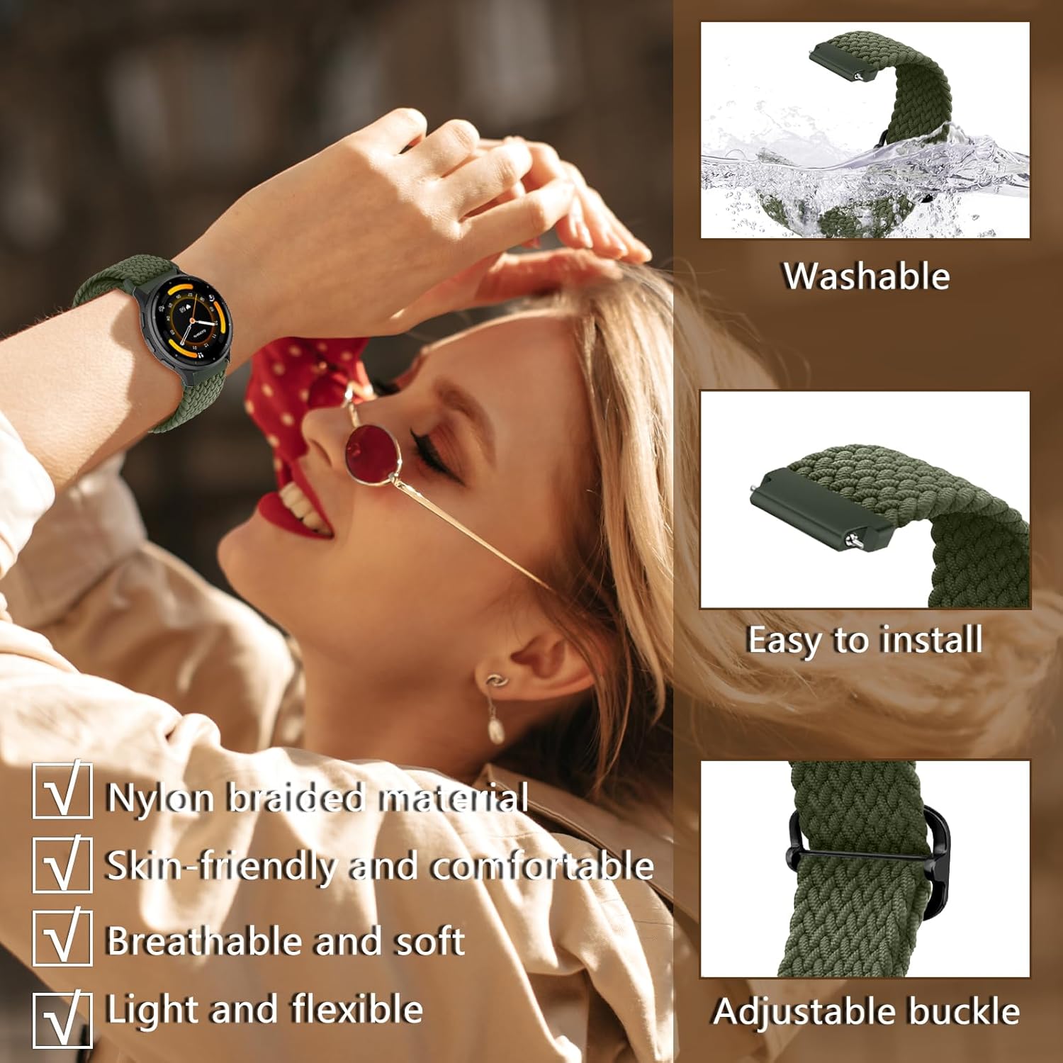 Thumbnail 2 de MaEiol 22 mm Nylon-Armband (geflochten) für Huawei Watch GT/GT Runner, Garmin Venu/Forerunner & mehr – Schnellwechsel