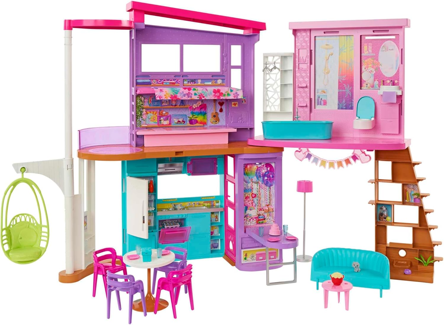 Barbie Coffret La Maison de Vacances (107 cm) à 2 Niveaux – 6 pièces et +30 Accessoires
