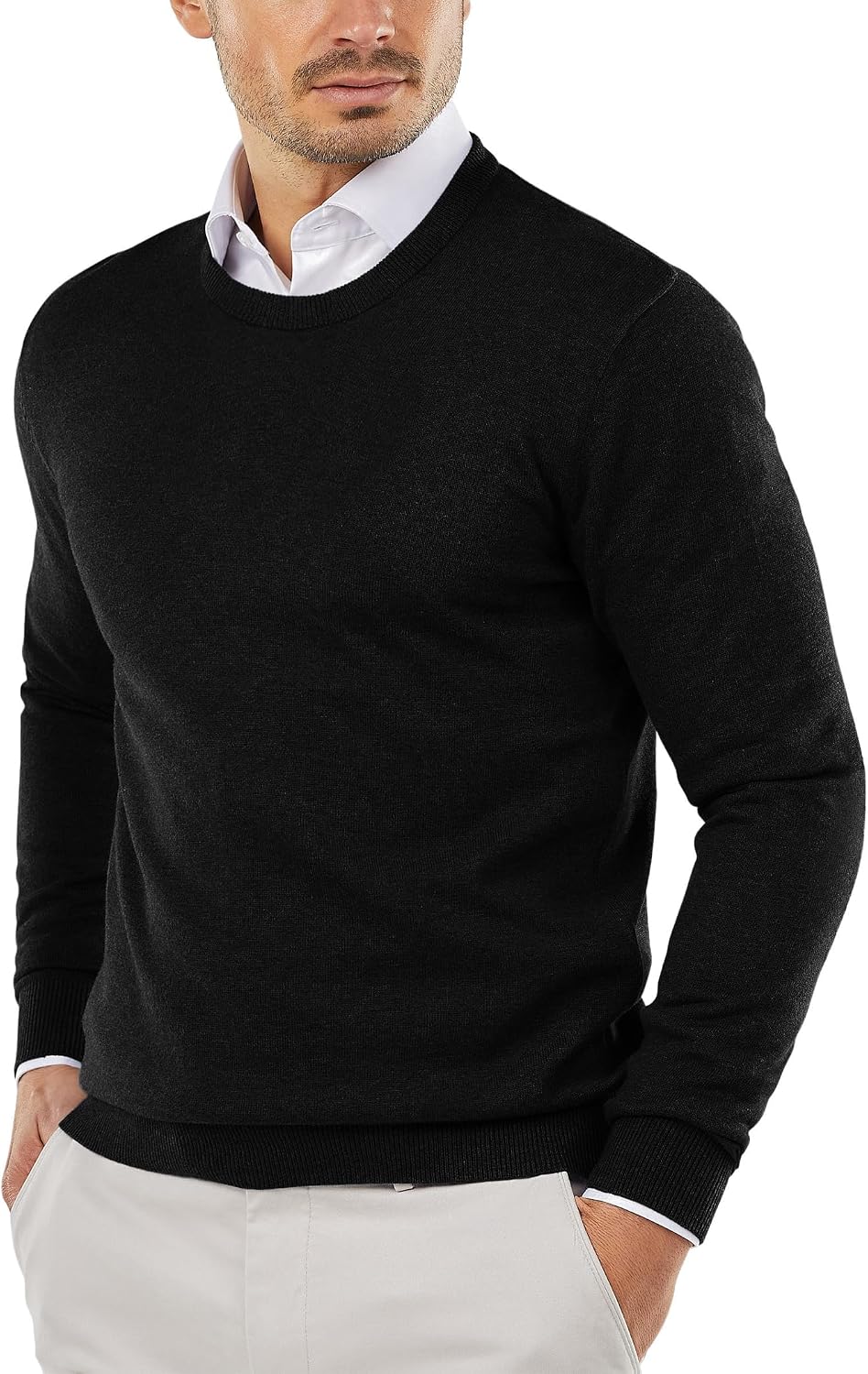 Detalle de COOFANDY Men's Crew Neck Sweater, Slim-Fit Lightweight Knit Pullover