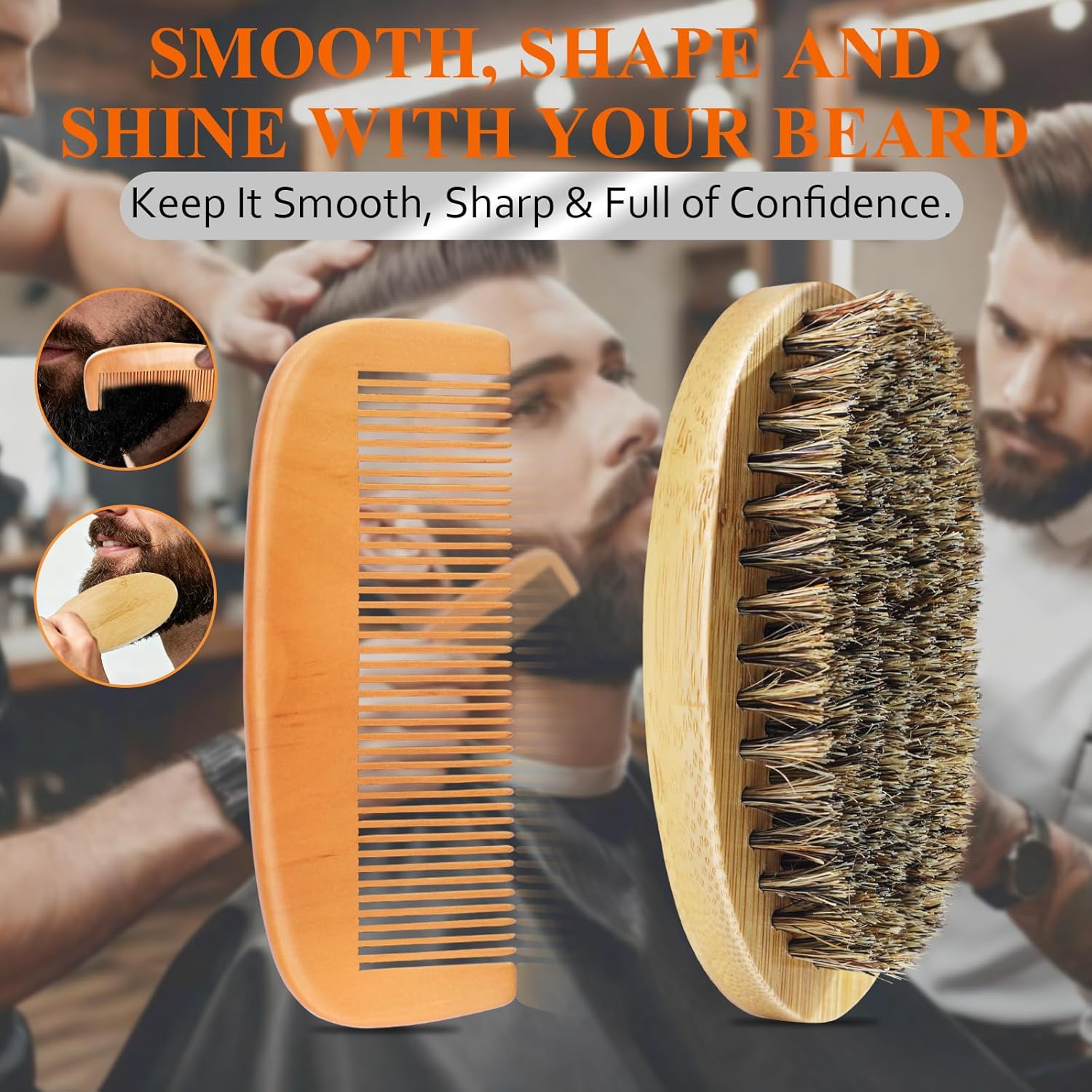 Detalle de DUAIU 7-in-1 Beard Grooming Kit for Men with Beard Oil & Balm, Brush, Combs and Scissors