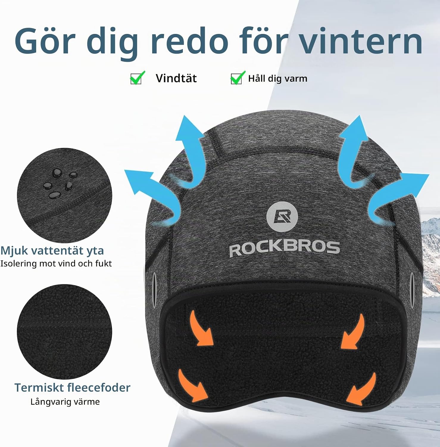 Thumbnail 2 de ROCKBROS cykelmössa för vinterbruk, vindtät med öppningar för glasögon
