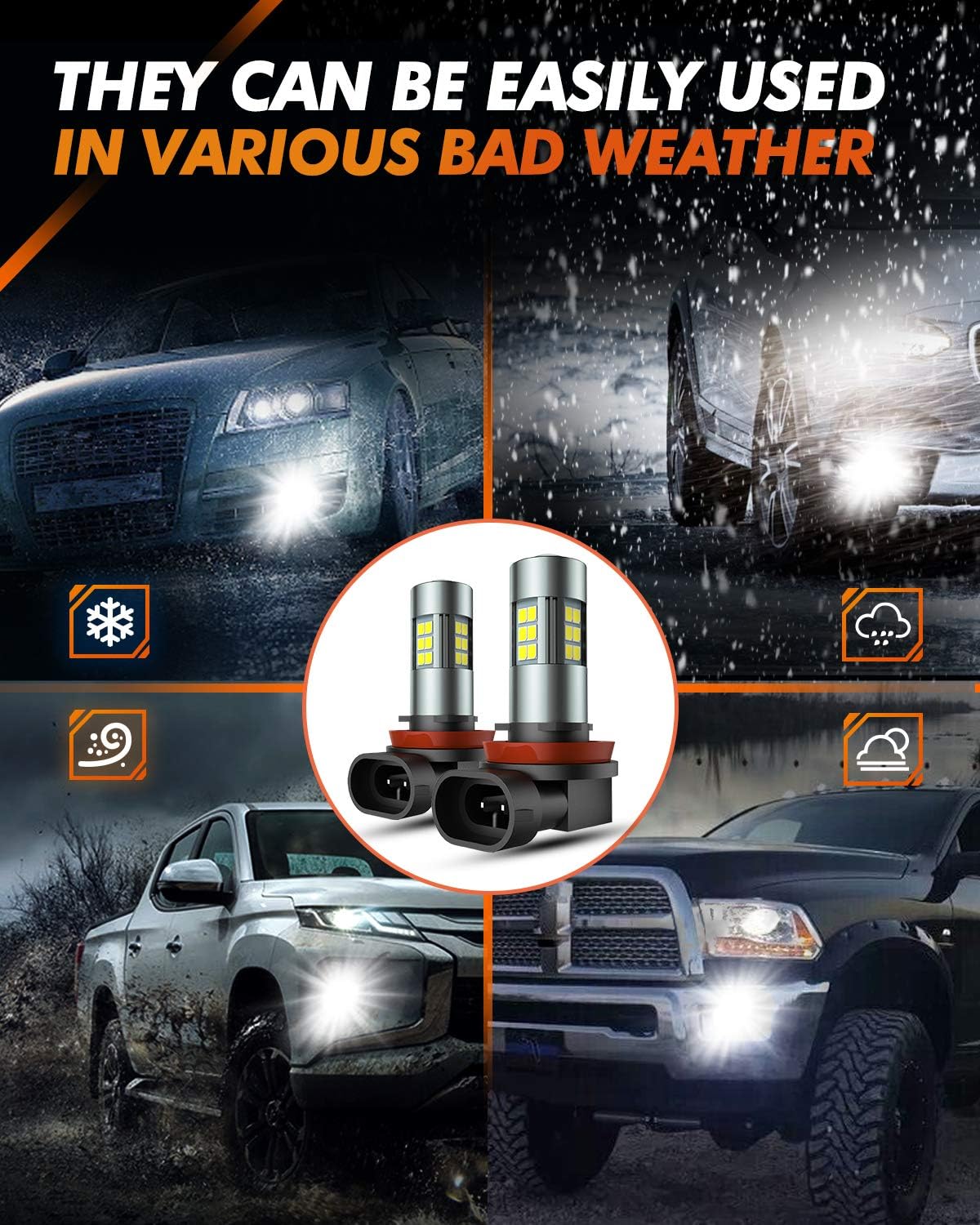 Thumbnail 5 de SEALIGHT F1 Series H11/H8/H16 LED Fog Light Bulbs (or DRL), 360° illumination, 6000K, Pack of 2