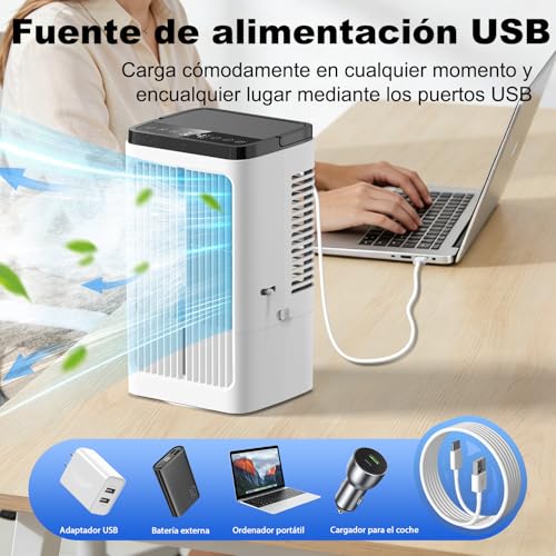 Detalle 2 de Terraspire Aire Acondicionado Portátil 4 en 1 (Blanco) – Enfriador, Humidificador y LED, 1200 ml