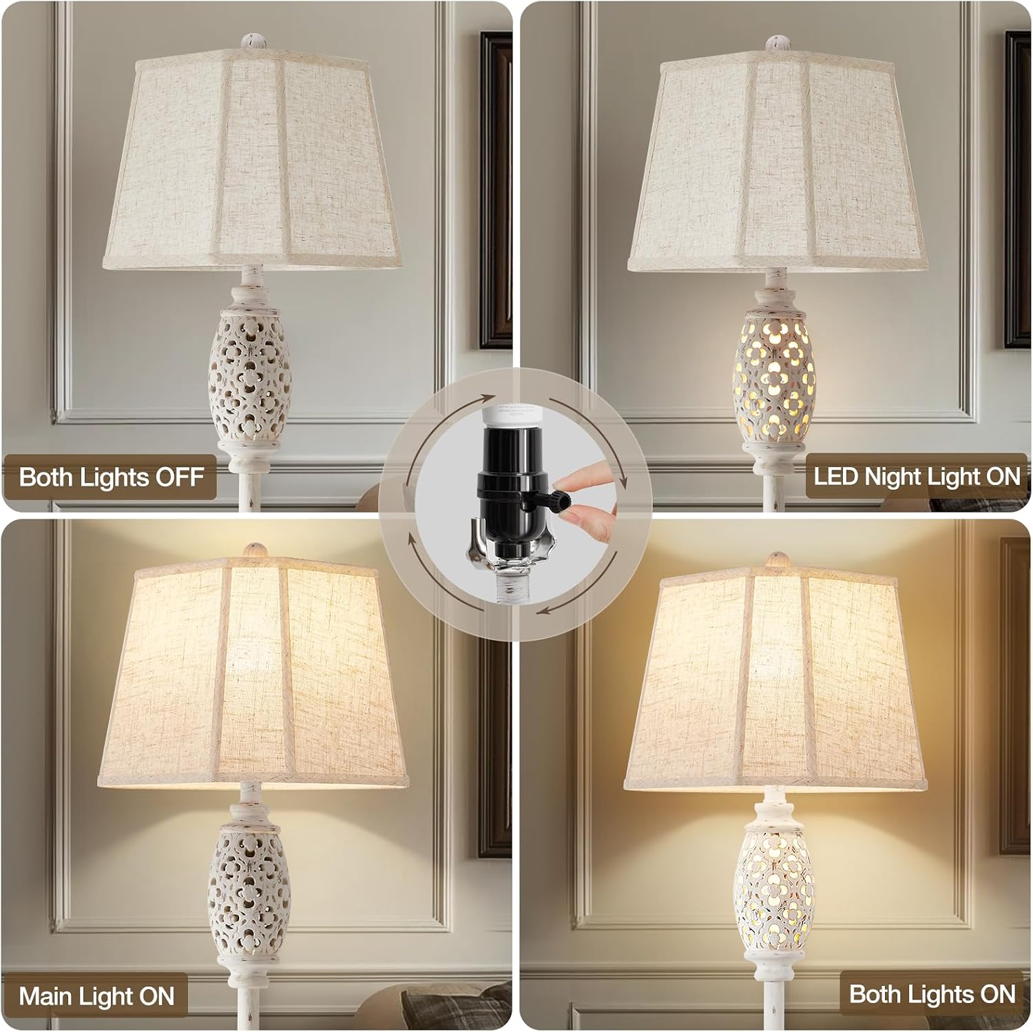 Detalle de Luvkczc F00011 Rustic Resin Floor Lamp with Floral Cutouts and Dual Lighting