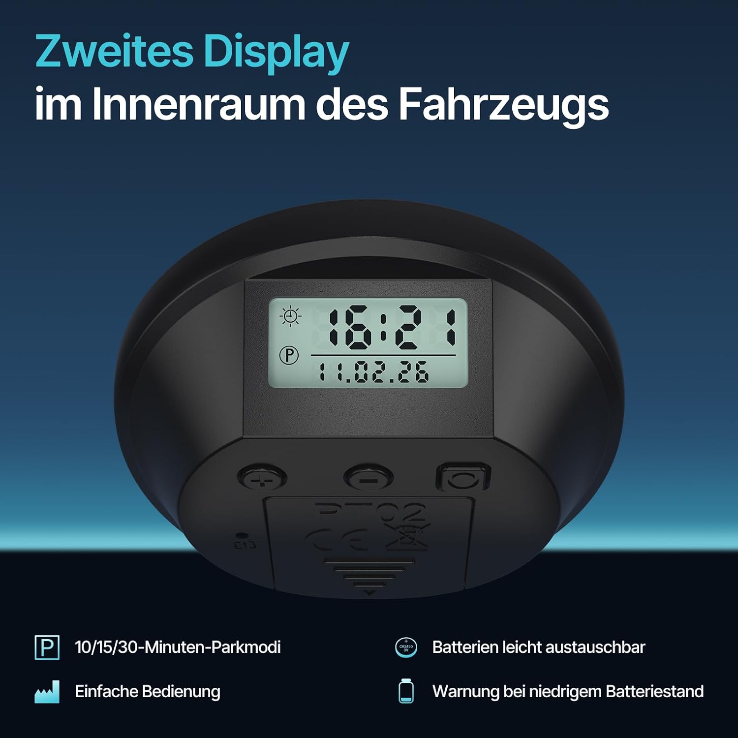 Thumbnail 5 de Parkturon PT02 Elektronische Parkscheibe – Solarbetrieben, ECE-zertifiziert, Doppelanzeige