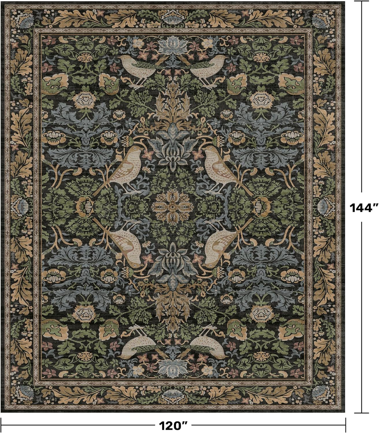 Thumbnail 1 de Vintage Green Rug for Extra Large Bedroom — 10x12, Washable, Non-Slip, Stain-Resistant Boho Floral Carpet