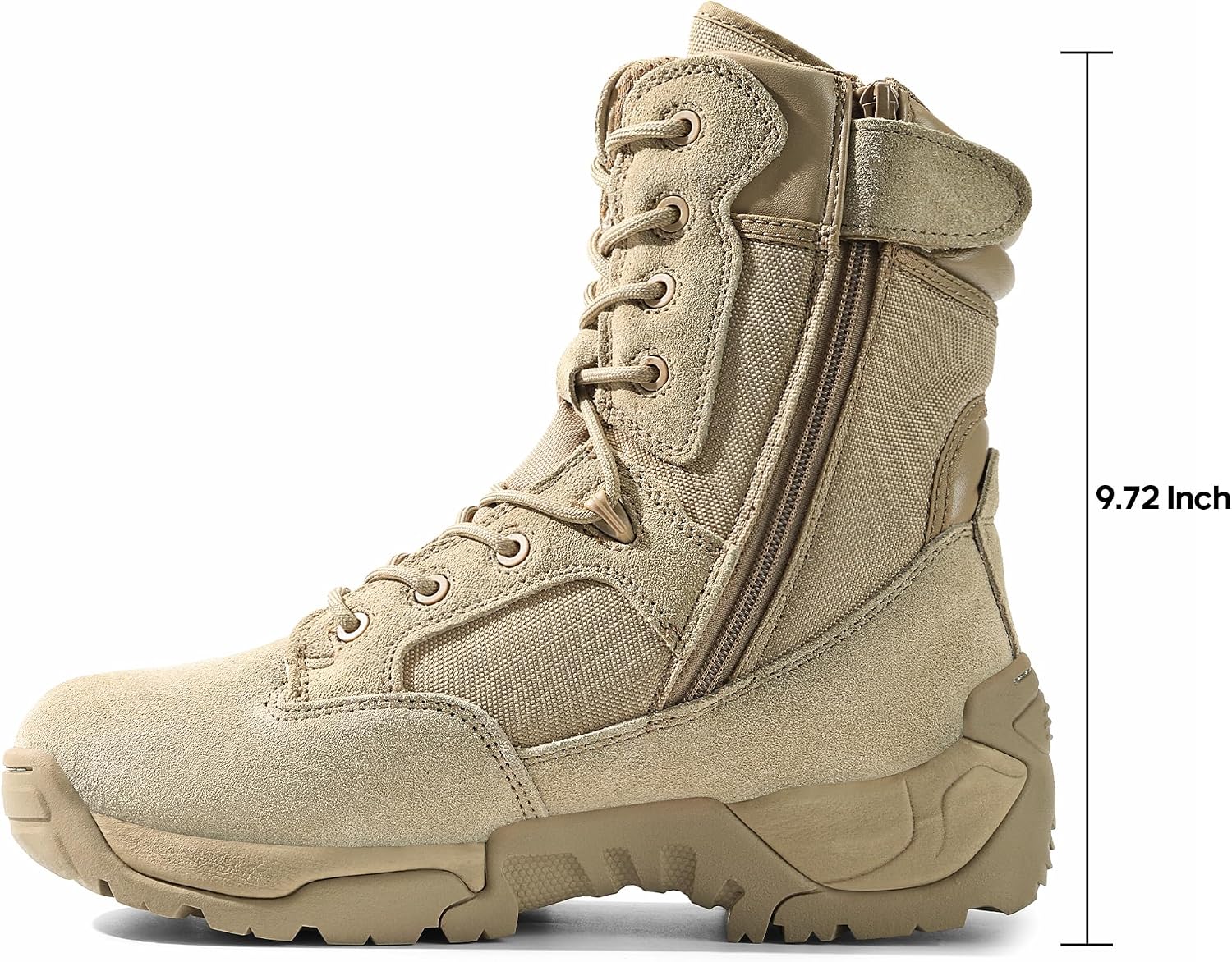 Detalle de NORTIV 8 Men’s Military Tactical Work Boots (Side Zip Leather Outdoor & Motorcycle Boots) — Hiking-Ready Support