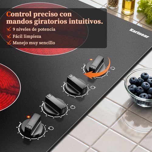 Detalle 2 de Karinear Placa Vitrocerámica 4 Fuegos 60 cm con mandos manuales (6000 W): potencia sin complicaciones