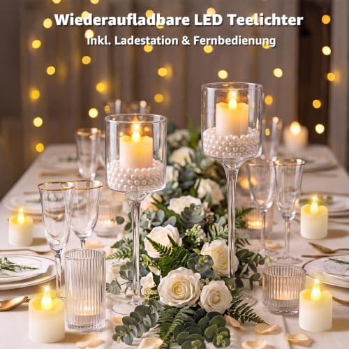 Detalle de Ollny LED-Teelichter, 12er-Set mit Ladestation, Fernbedienung und Timer