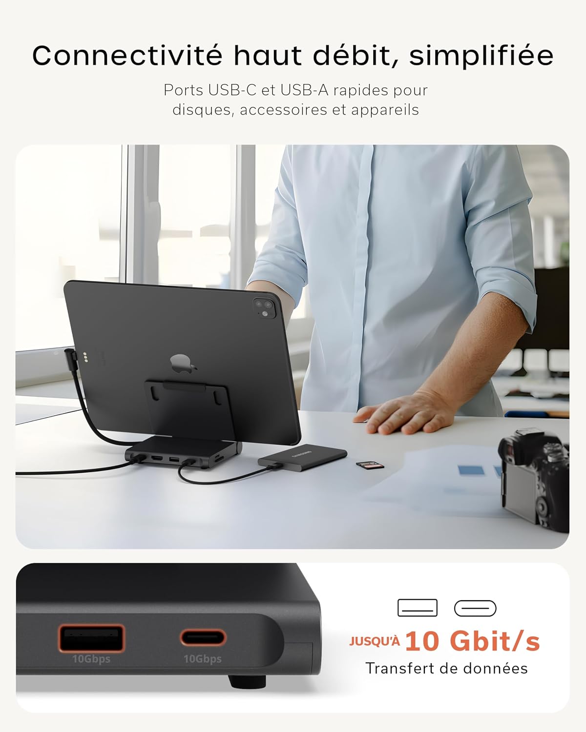 Detalle de SATECHI Support Pliable & Hub USB-C OntheGo™ 7 en 1 – Station portable pour 13" et plus