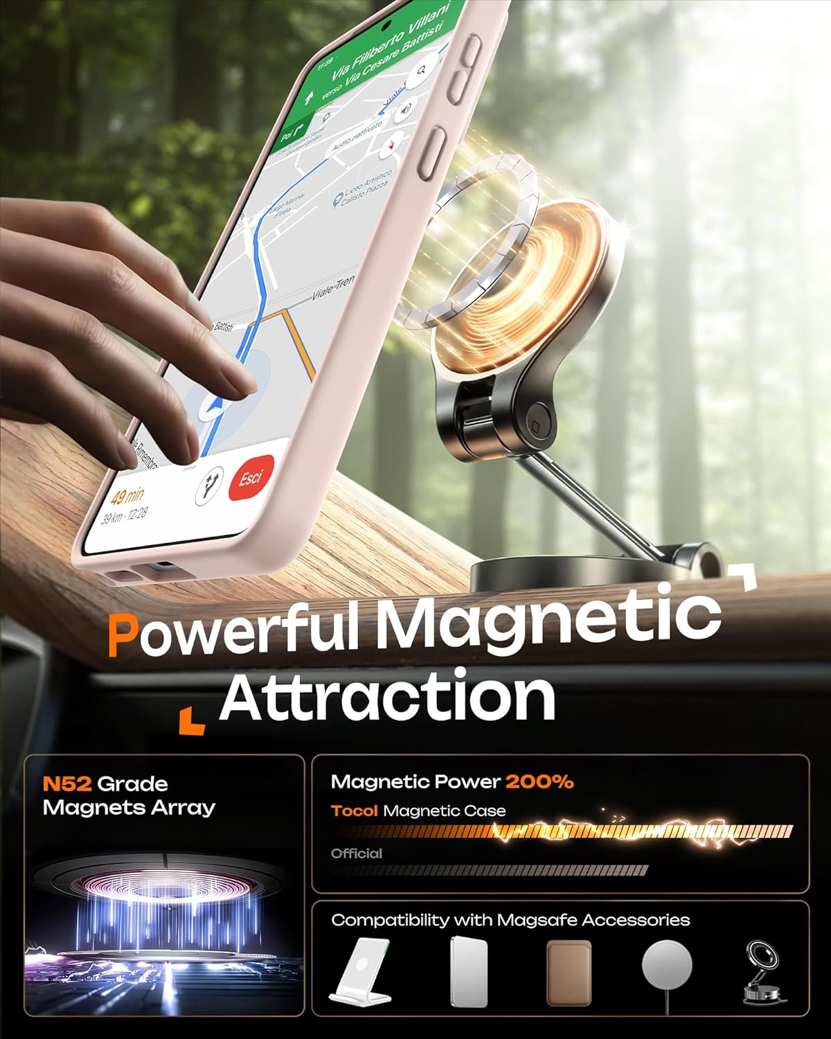 Detalle de TOCOL Magnetic Case for Samsung Galaxy S26 Ultra (6.9-inch) with Built-in Magnetic Ring, MagSafe fit, Slim Translucent Matte Back