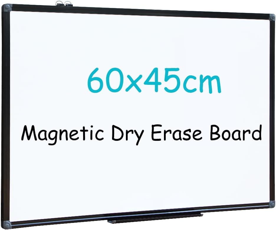 Detalle de XIWODE Magnetic Dry Erase Board (60 x 45cm) – wall mounted whiteboard with black aluminium frame