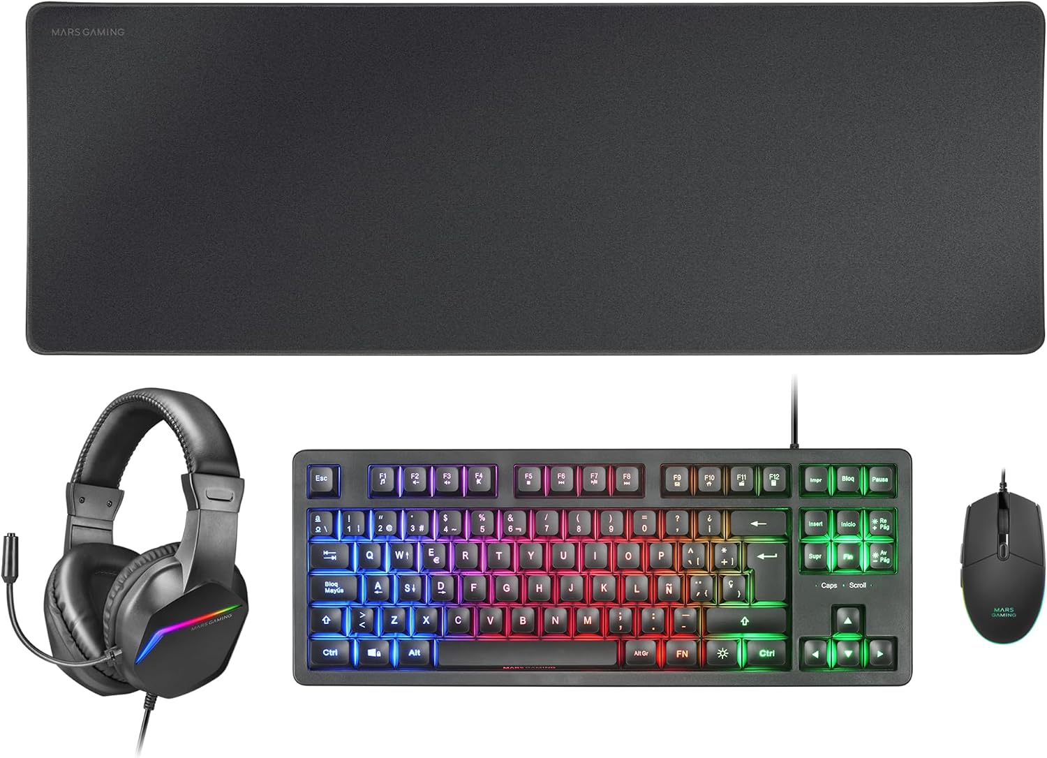 Thumbnail 6 de Mars Gaming MCPWX (Italiano) Combo Gaming Wireless 3-in-1 DualPro Link 2.4GPRO con tastiera RGB, mouse 3200DPI e tappetino 360x260 mm, Bianco
