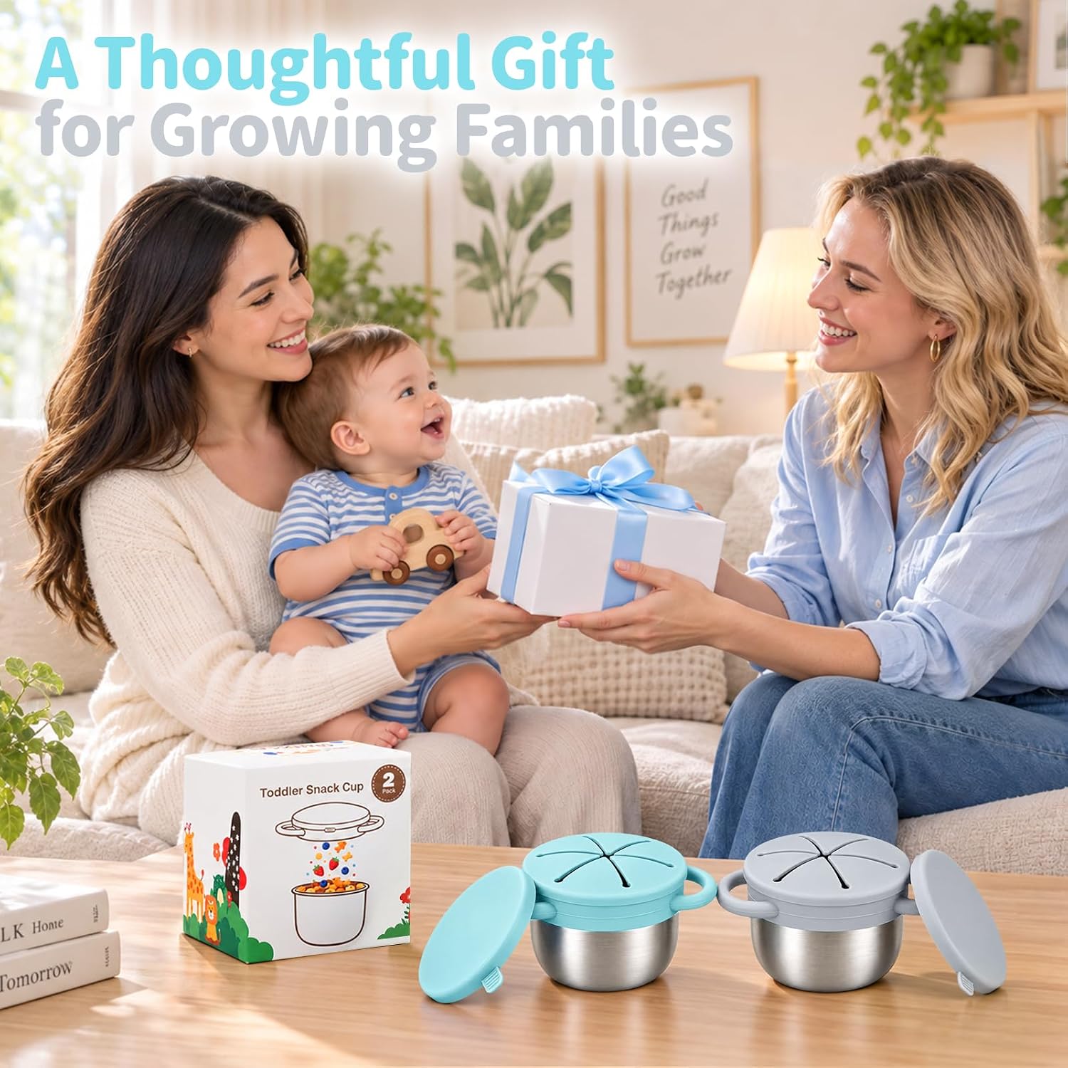 Thumbnail 6 de Daximo 2-Pack Toddler Snack Cups, Stainless Steel with Silicone Lids and Handles