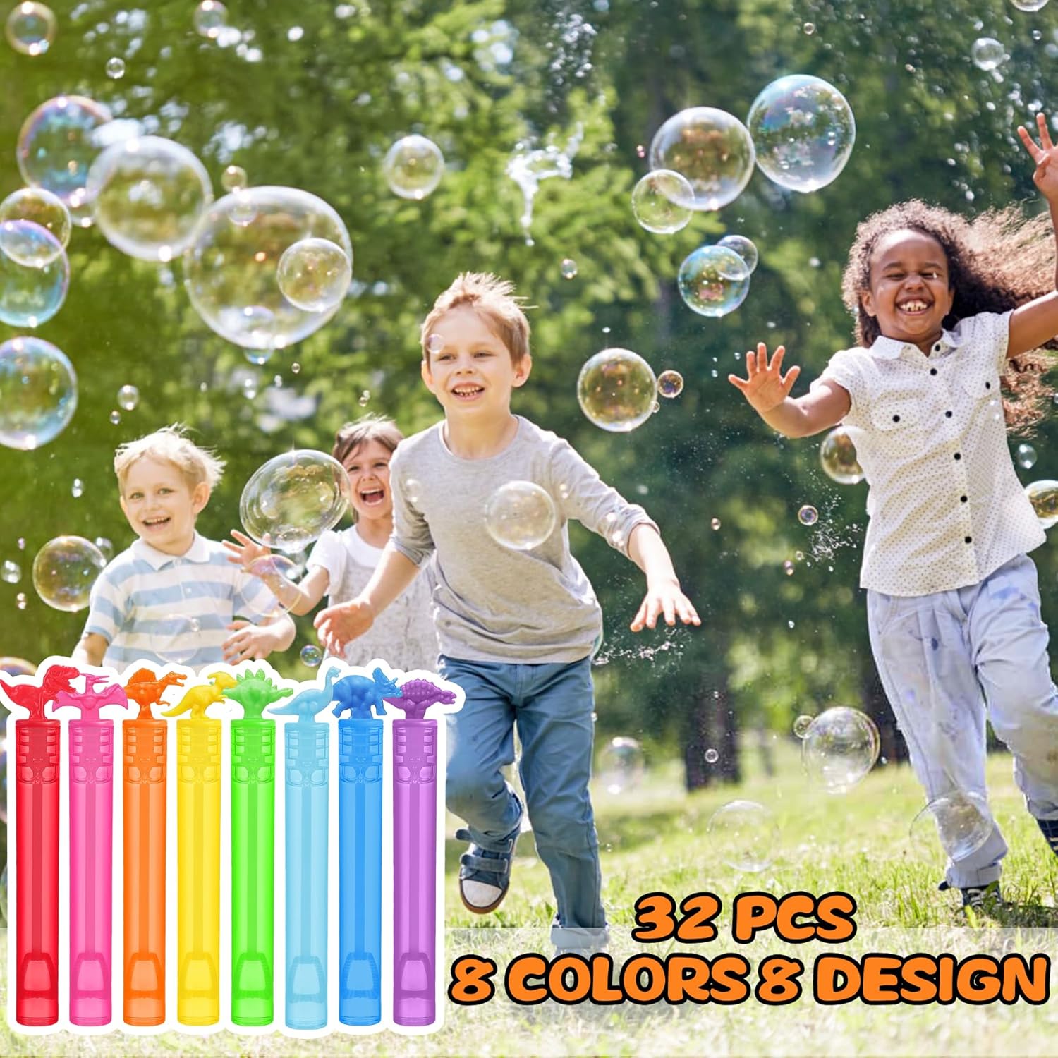 Detalle de 32 Pack Bubble for Kids Party Favors: 8 Style Mini Dinosaur Bubble Wands with Gift Box