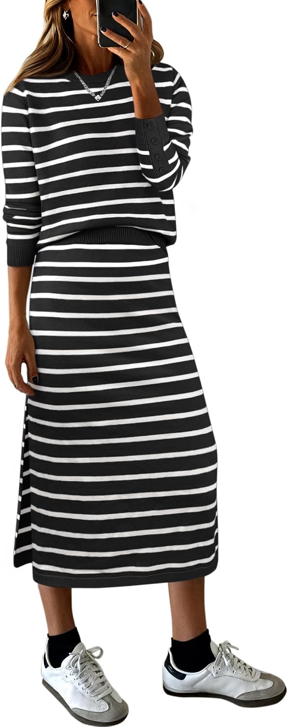 Thumbnail 6 de ANRABESS 2-Piece Striped Sweater Midi Set
