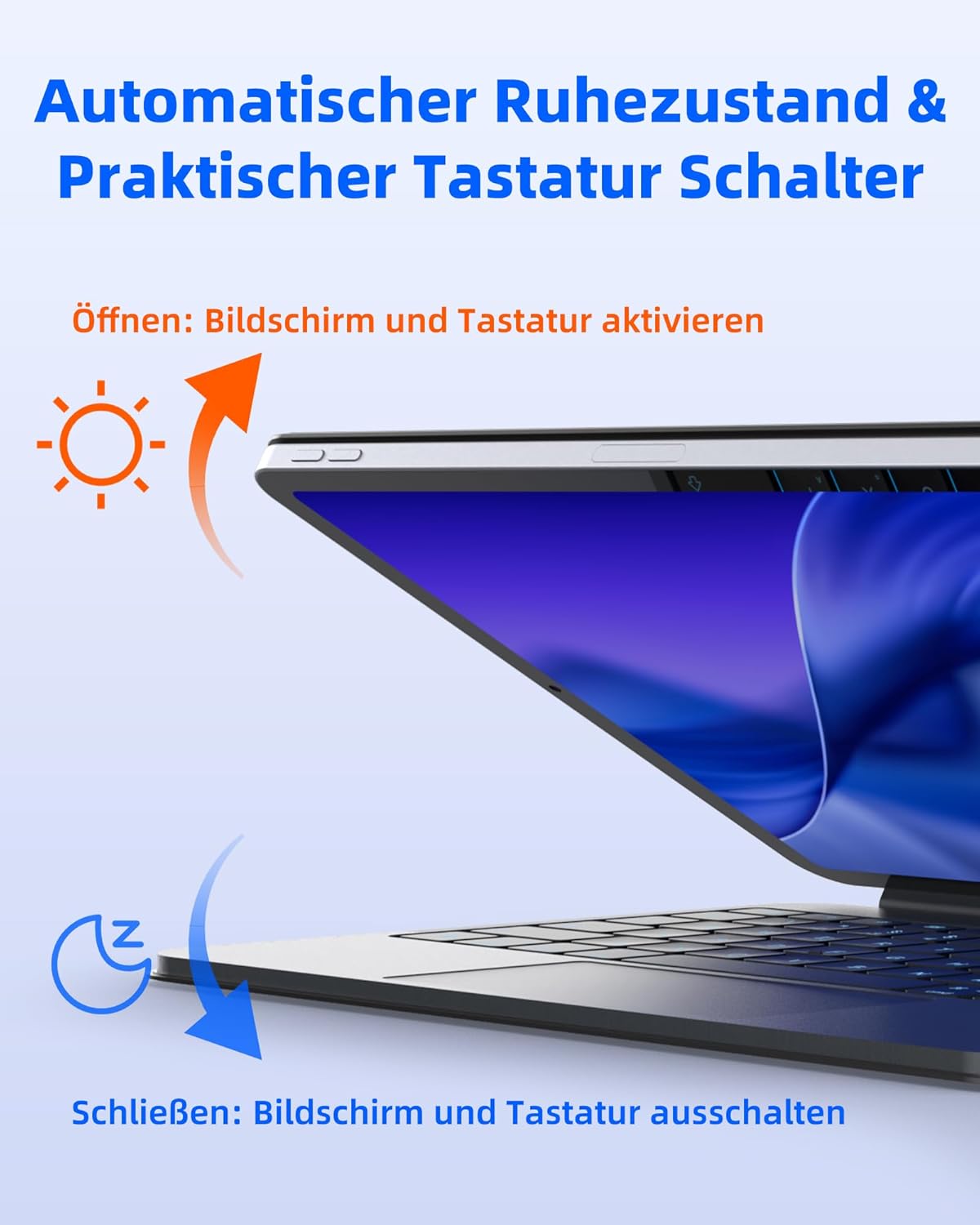 Thumbnail 4 de Bettdow Tastaturhülle 13 Zoll für iPad Air M2/M3/M4 & 12,9" iPad Pro – Leichte Aluminiumlegierung, schwebendes Design, Trackpad