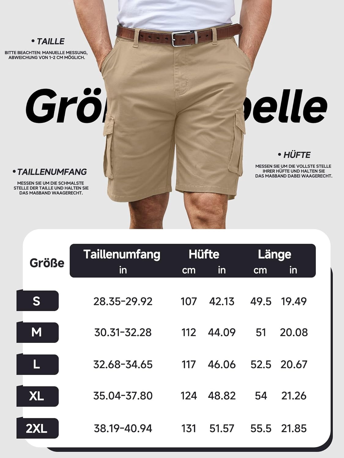 Detalle de StylSense Kurze Hosen Herren – Cargo Shorts aus Baumwolle mit 6 Taschen