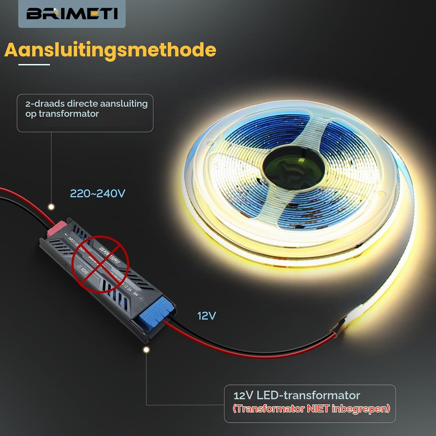 Detalle de BRIMETI COB LED-strip 10 m, 6000 K, 320 leds/m en 12 V