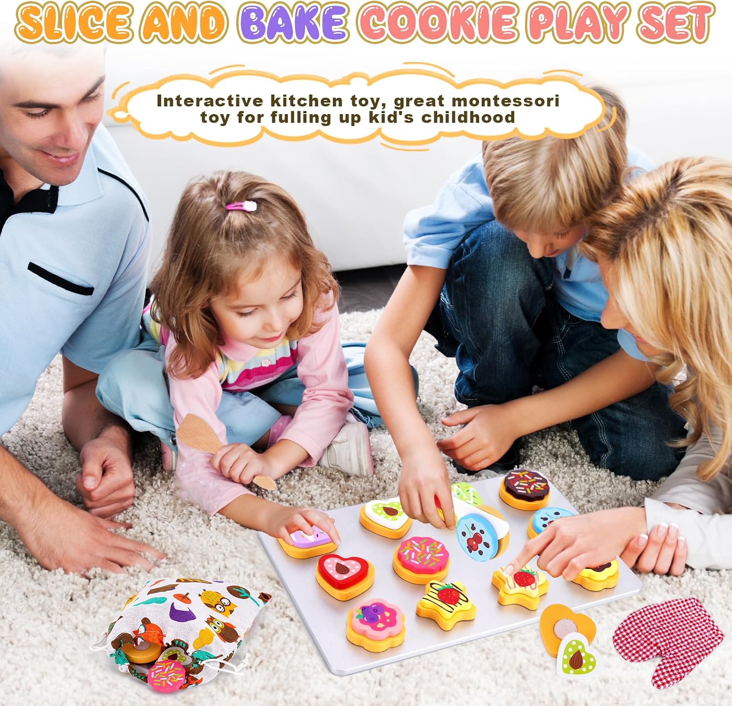 Detalle de Wooden Cookie Play Food Set with 12 Cookies