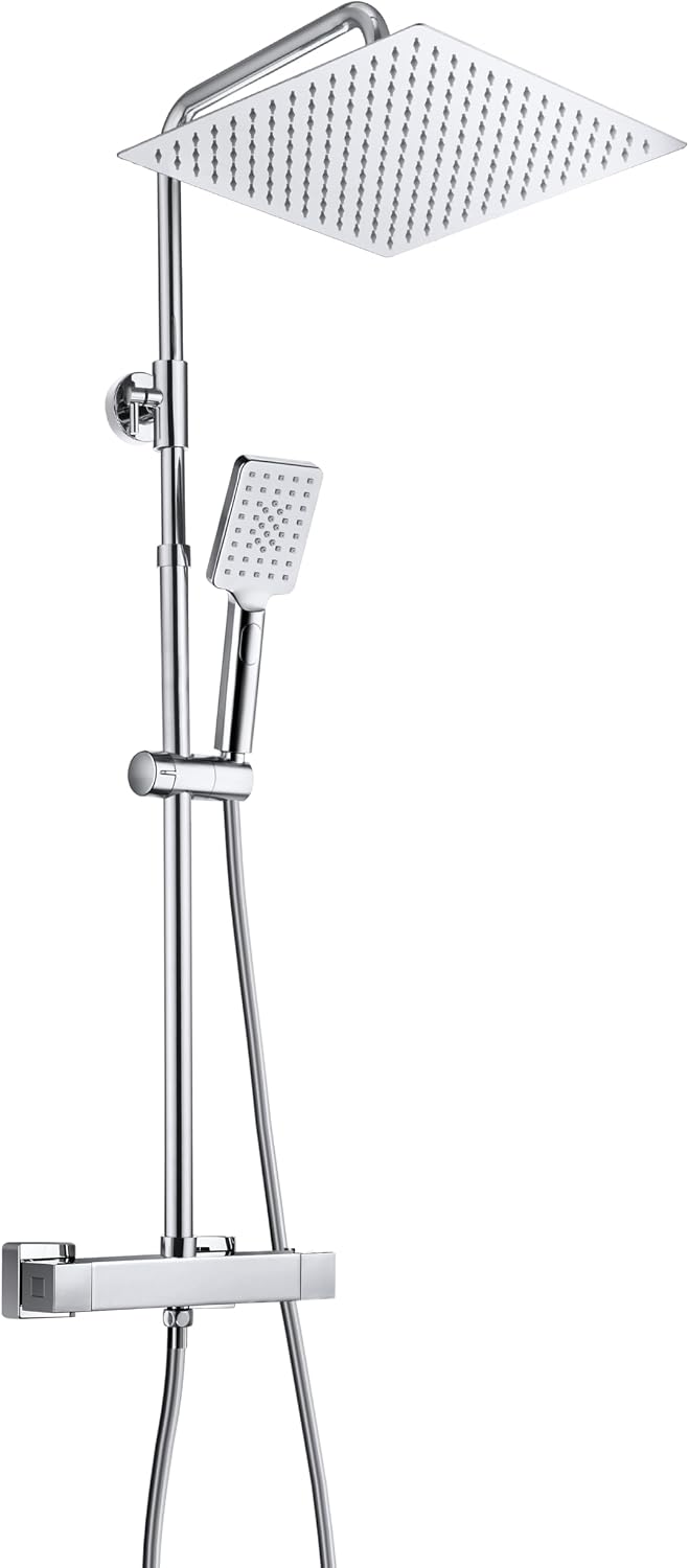 JOHO Thermostat-Duschset mit Regendusche und 304 Edelstahl Kopfbrause (Eckig 30x30 cm)