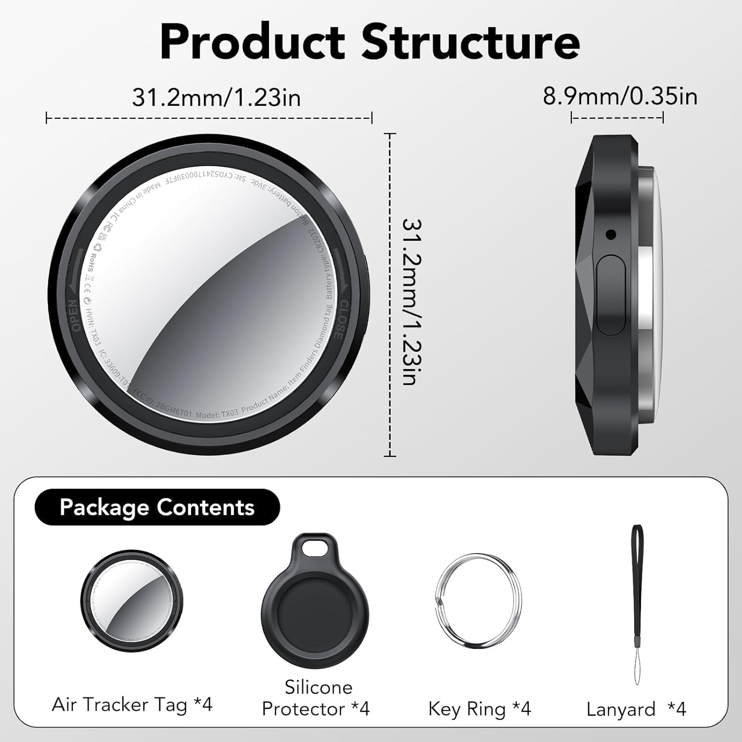 Thumbnail 1 de Air Traceur Tag Lot de 4 – Localisateurs Bluetooth compatibles Apple Find My (iOS uniquement)