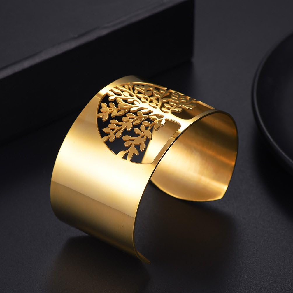 Thumbnail 5 de PROSTEEL anello-bracciale aperto regolabile unisex Albero della Vita in acciaio e placcato oro 18K (confezione regalo)