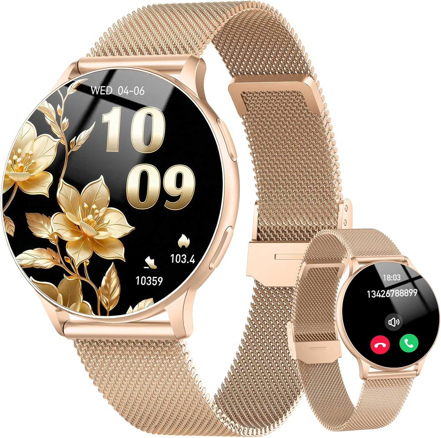 Detalle de Montre Connectée Femme avec Appel Bluetooth et 120+ modes sportifs – design élégant, étanche IP68