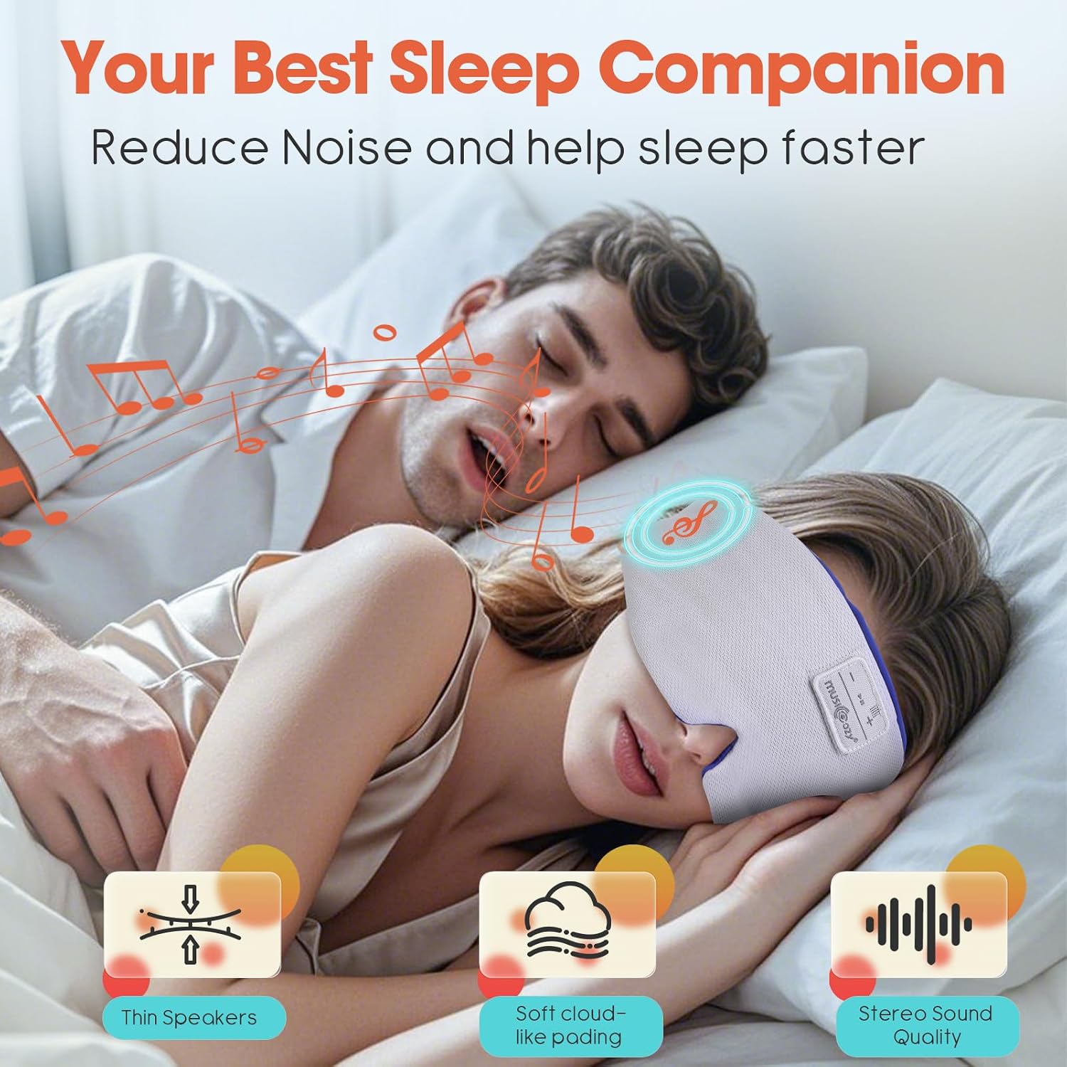 Detalle de MUSICOZY Sleep Headphones: Ice Silk Sleep Mask with Bluetooth 5.4 for Side Sleepers