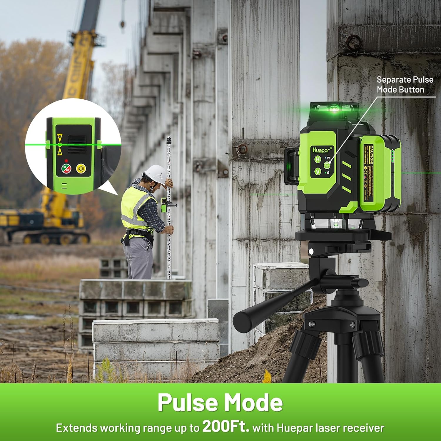 Detalle 2 de Huepar LS04CG 4x360° Green Laser Level with Self-Leveling and Dual Batteries