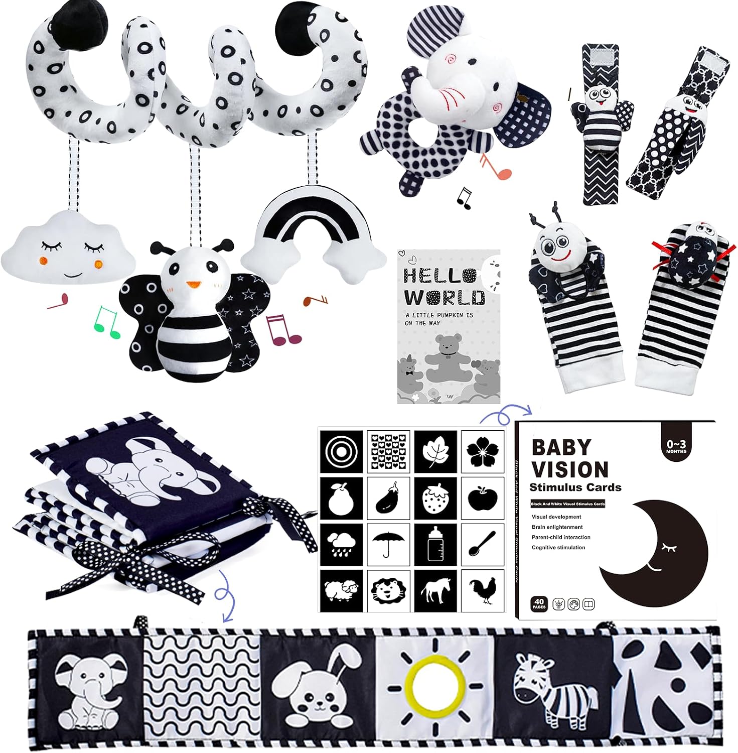 Starrykids Black & White Baby Sensory Toys: High-Contrast Set for Newborns