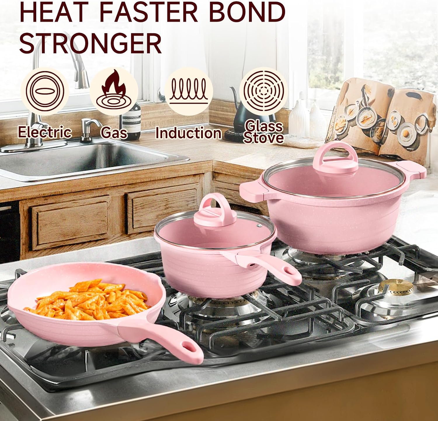Thumbnail 4 de JEETEE Pink 23pc Nonstick Cookware Set