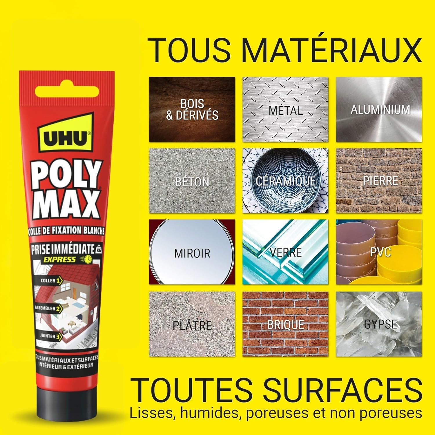 Thumbnail 5 de UHU Poly Max - Mastic-Colle Prise Immédiate 165 g, adhérence ultra-forte pour tous matériaux (intérieur/extérieur)