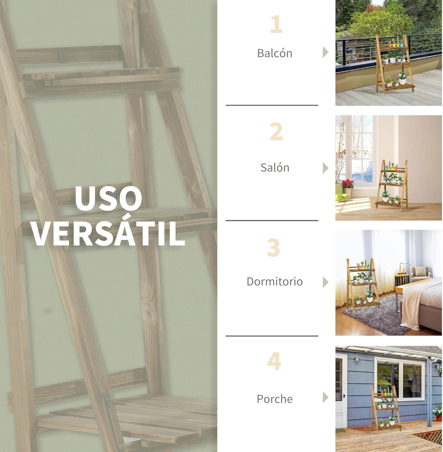 Thumbnail 4 de Outsunny Soporte para Plantas 3 niveles 60x37x93 cm