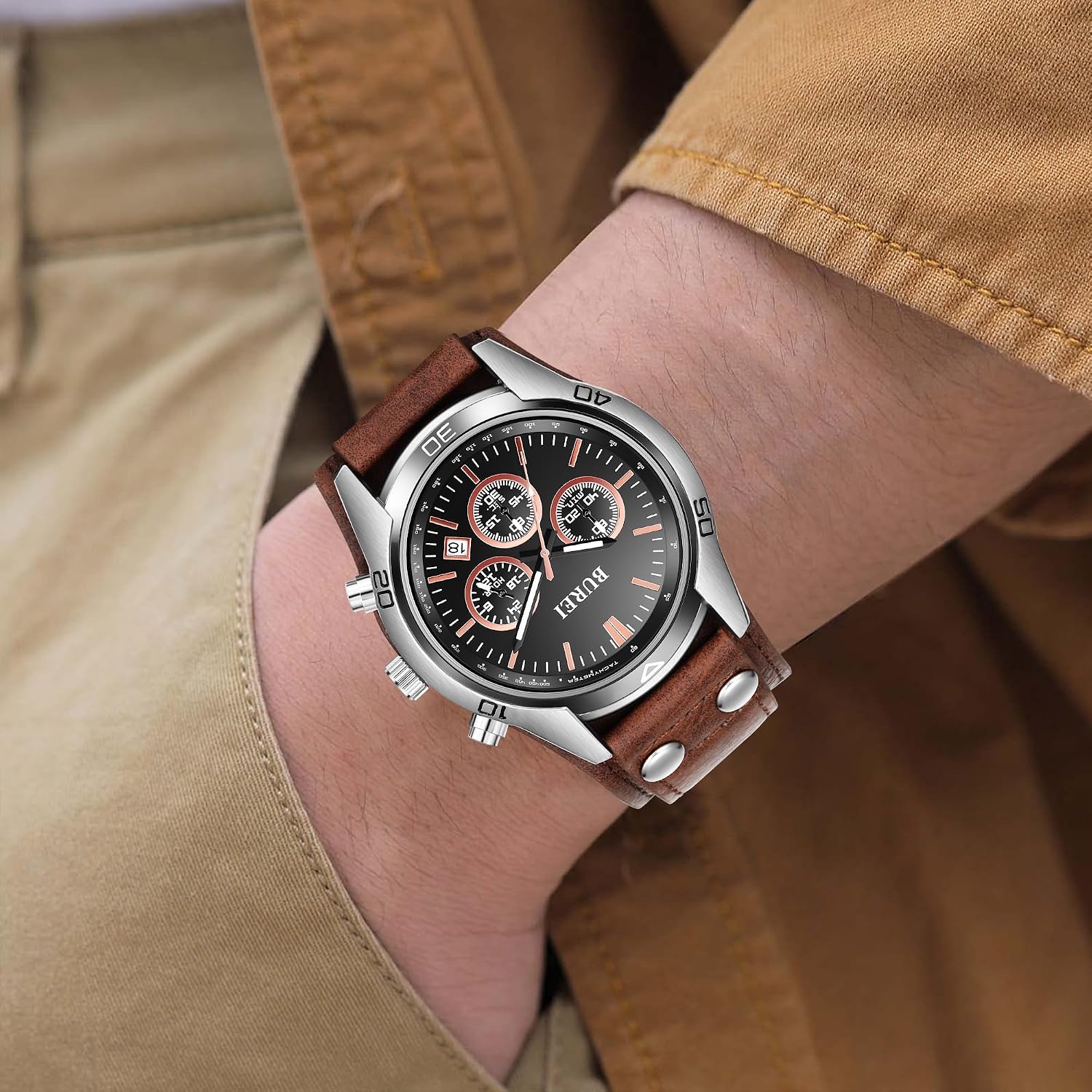 Thumbnail 5 de BUREI Montre chronographe Vintage