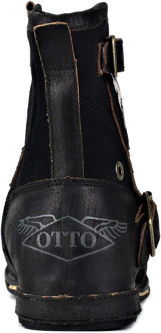 Detalle de OSSTONE OS-5008-1 Herren Leder-Chukkastiefel mit Gummisohle – Worker & Biker Boot