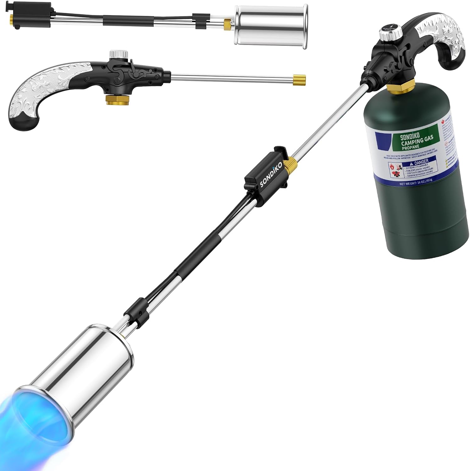 Detalle de Sondiko GF-8016 Propane Weed Torch, 30-Inch Detachable, Adjustable Flame