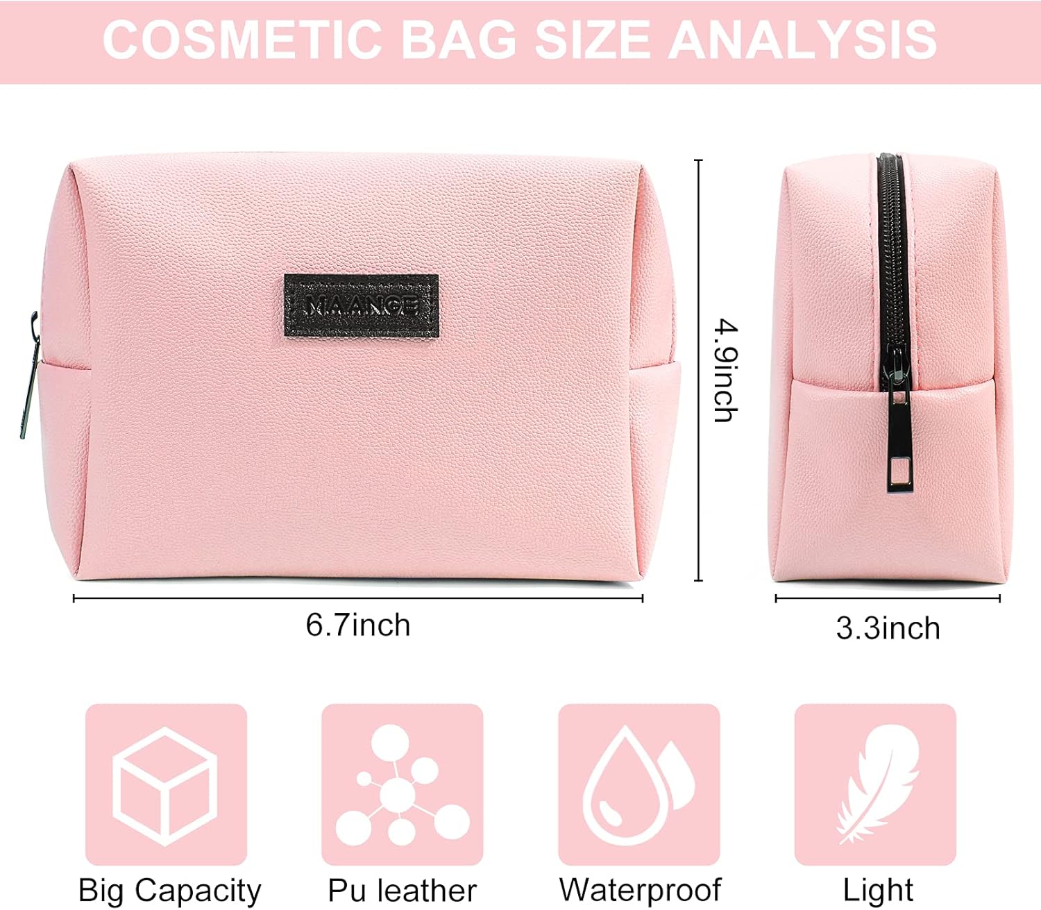 Detalle 2 de MAANGE 2-Piece Small Makeup Bag Set | PU Leather Travel Cosmetic Bags in Pink & Blue