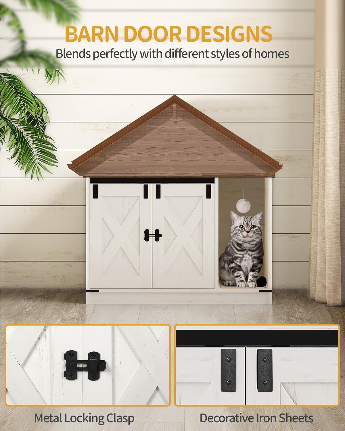 Detalle 2 de Hzuaneri CB82414X Cat Litter Box Enclosure, Farmhouse Cabinet with Bell