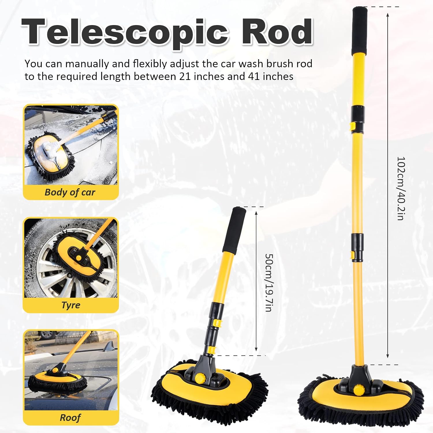 Thumbnail 4 de 15° Curved Car Cleaning Brush with Telescopic Handle – 1 Mop + 2 Cloths Microfibre Kit