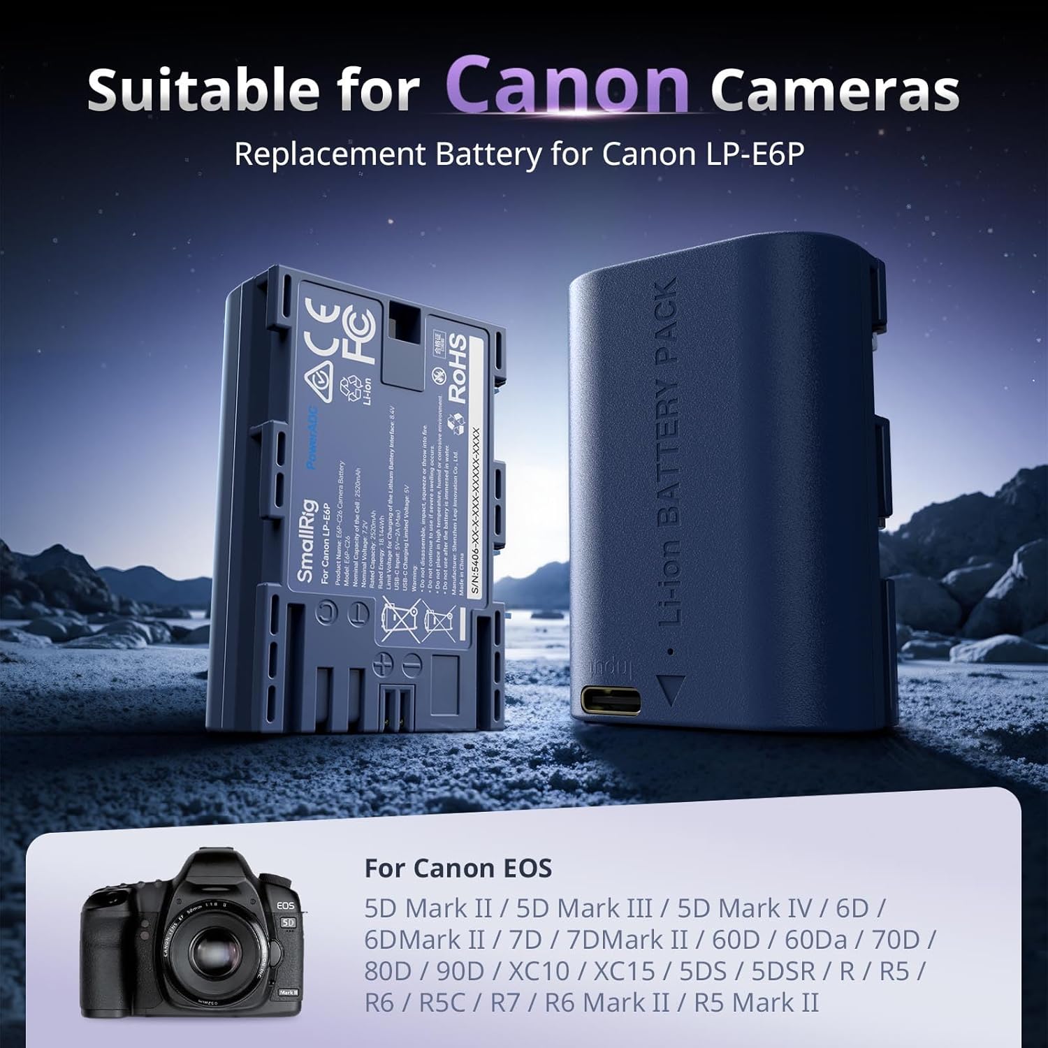 Thumbnail 2 de Batterie SMALLRIG LP-E6P 2520 mAh USB-C compatible Canon (remplacement LP-E6P)