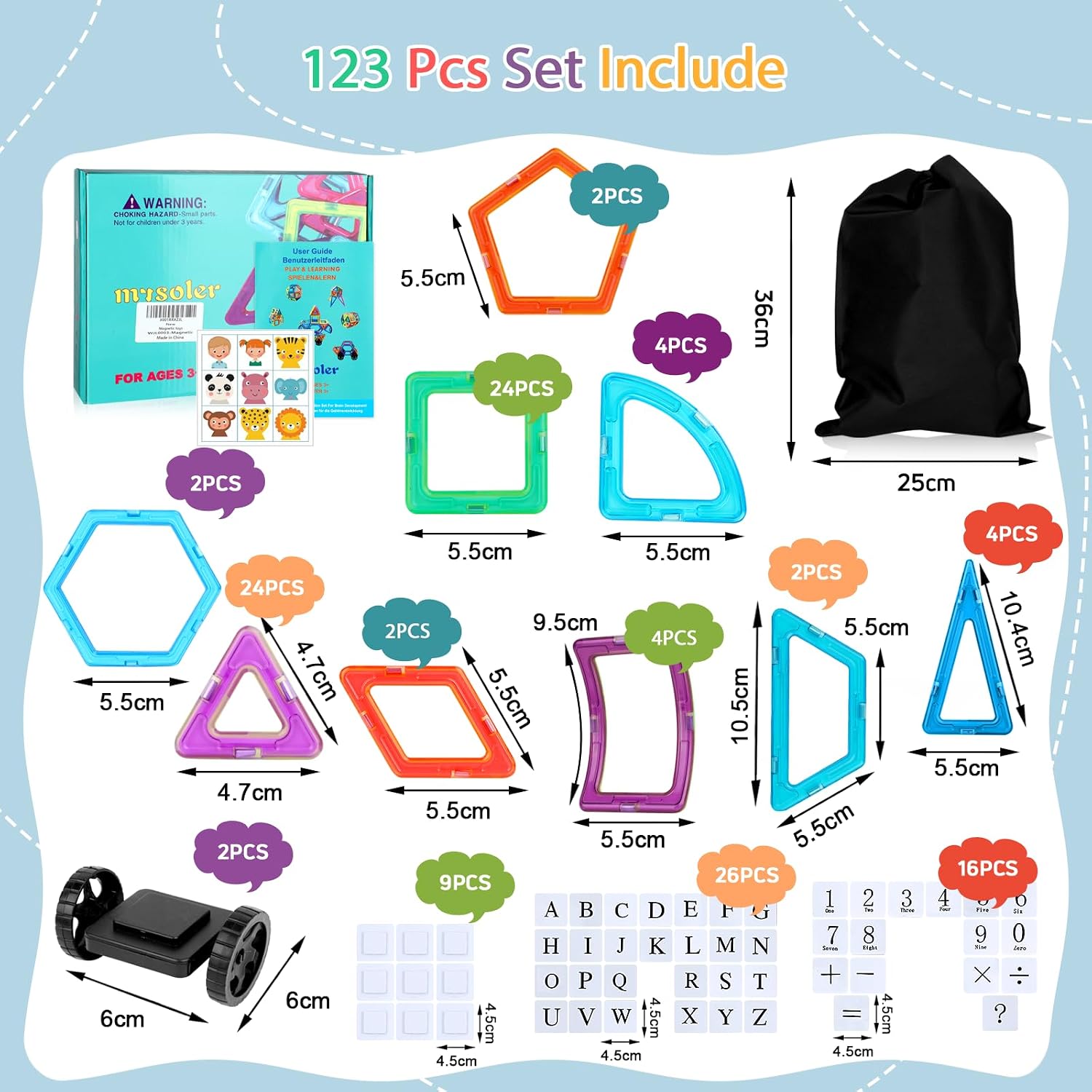 Detalle 2 de mysoler Magnetische Bausteine – 123-teiliges Magnetspielzeug für Kinder ab 2 Jahren